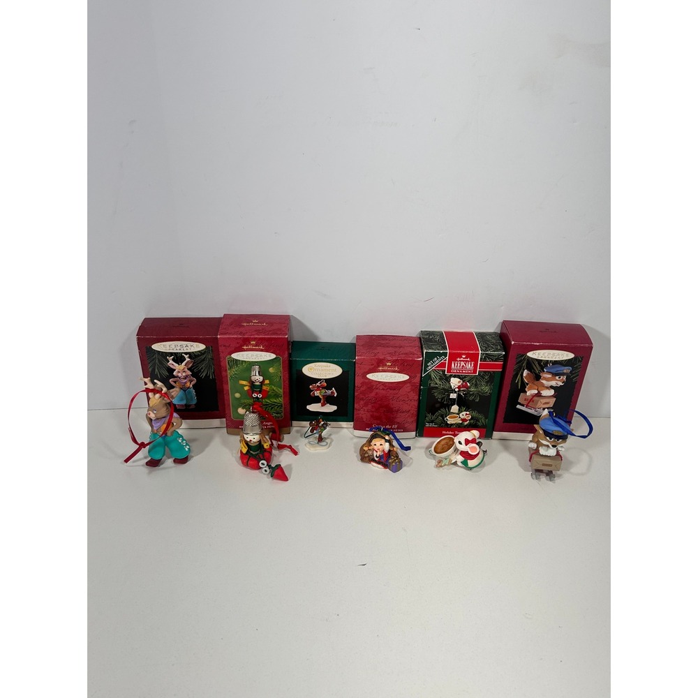 Hallmark Keepsake Ornament Lot 1992-1995 Jackalope Fox Mouse Reindeer Elf 6pc
